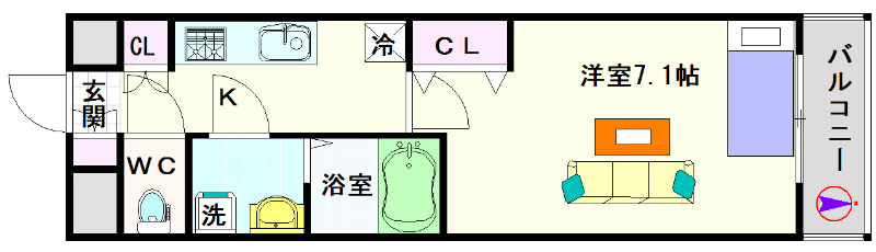 サムティナンバ南 サムティナンバ南：間取：1Ｋタイプ
