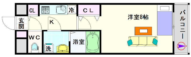 サムティナンバ南 サムティナンバ南：間取：1Ｋタイプ